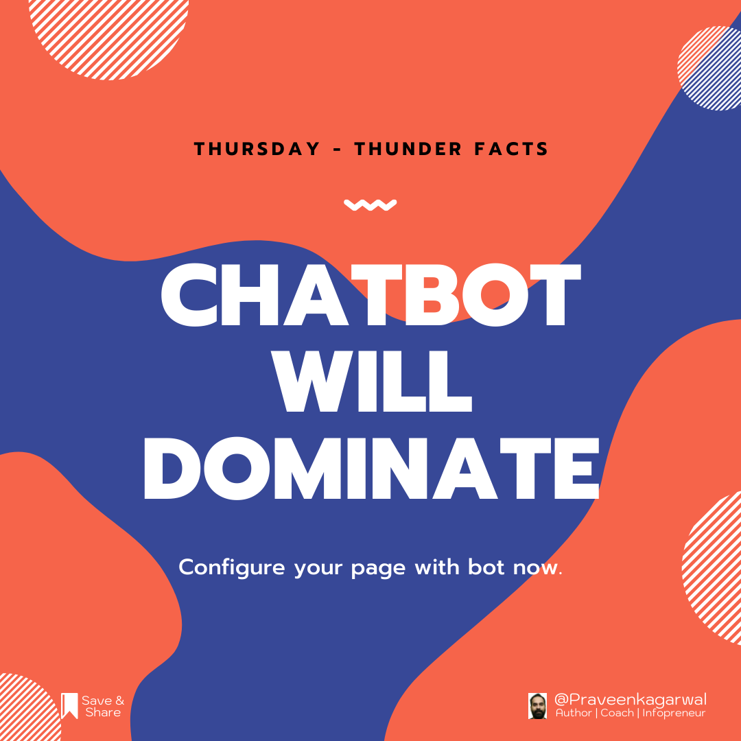 Pravinkagarwal's tweet photo. Thursday Facts are Amazing with Praveen K Agarwal. 
Chatbot &amp; YOU will Dominate if you configure it now and engage your Audience
To Learn how to Generate Lead Organically in 5 Days
Sign up: https://t.co/4IXm1dW8jq
#PKABingeFBLeadMasteryWAClass #LeadGeneration #FacebookMarketing https://t.co/NW0KCdxP3Q