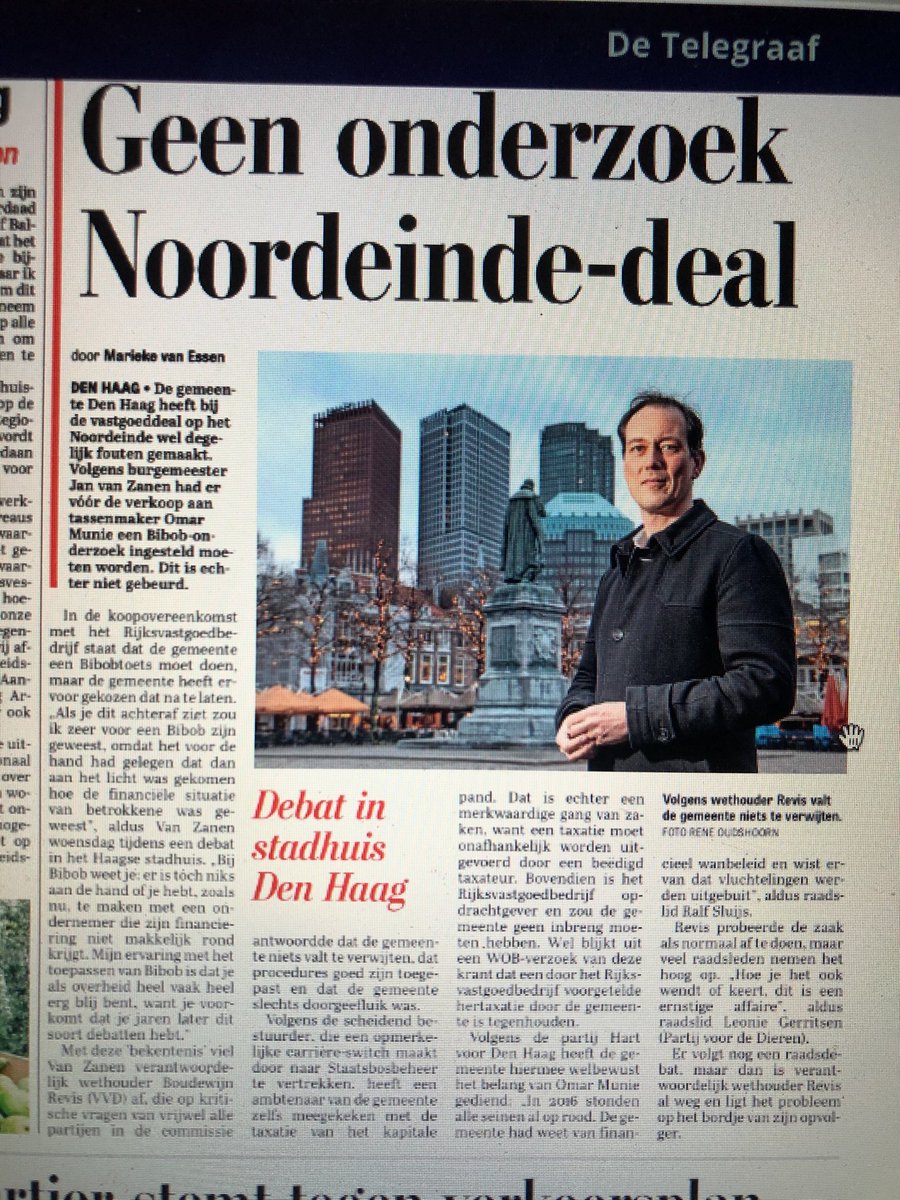 mjhvanessen's tweet photo. Noordeindedeal met Omar #Munie nog lang niet ten einde. Burgemeester Van Zanen valt VVD-wethouder Revis af. ‘Ik zou zeer voor een Bibob-onderzoek zijn geweest’ #raad070 #Denhaag https://t.co/GnluTUs5WP
