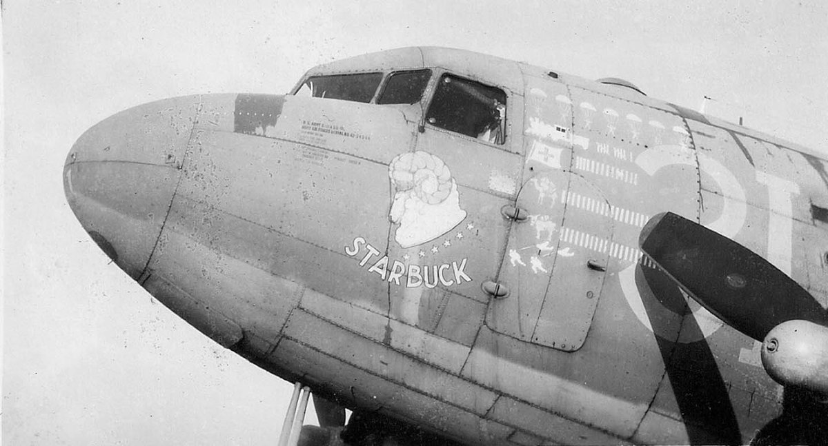 Crew Chief, and not the aircrew. Let's take a look at an aircraft long in the tooth, with lots of missions to its name. "Starbuck" was an aircraft of the 14th Troop Carrier Squadron, 61st Troop Carrier Group, and during its time stationed in the UK it was based with the /5