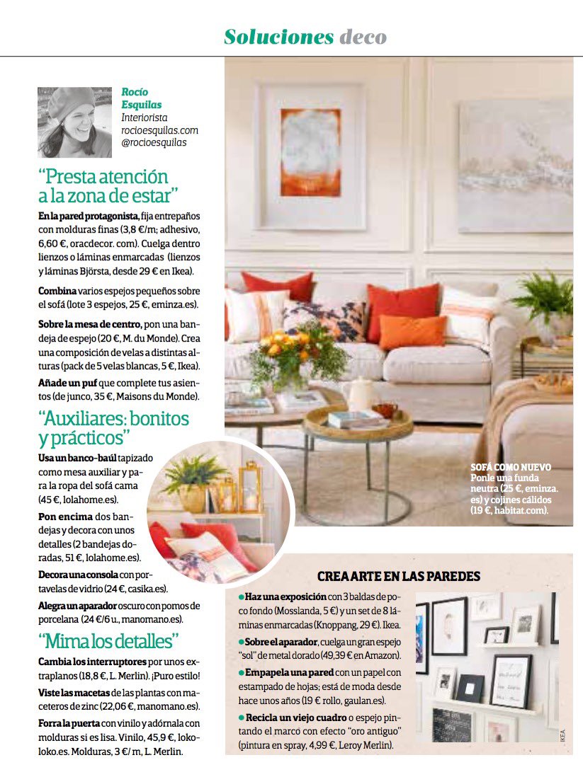 Muchísimas gracias a la revista ‘Cosas de Casa’ por contar conmigo para colaborar en su sección “50 cambios por menos de 50€ para tu salón”. Ya disponible en kioskos 💙

#SolucionesDeco #CosasDeCasa #deco #decoracion #revistas #jueves
#salon #salones