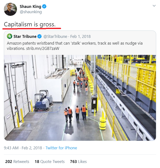 6/The woke may disagree with how current capitalists operate, but wokies have no problem with buying and selling goods in and of itself. No woke person ever turned down an opportunity to get paid. Ever.Here Shaun King Bashes capitalism while charging $21,000 for a speech