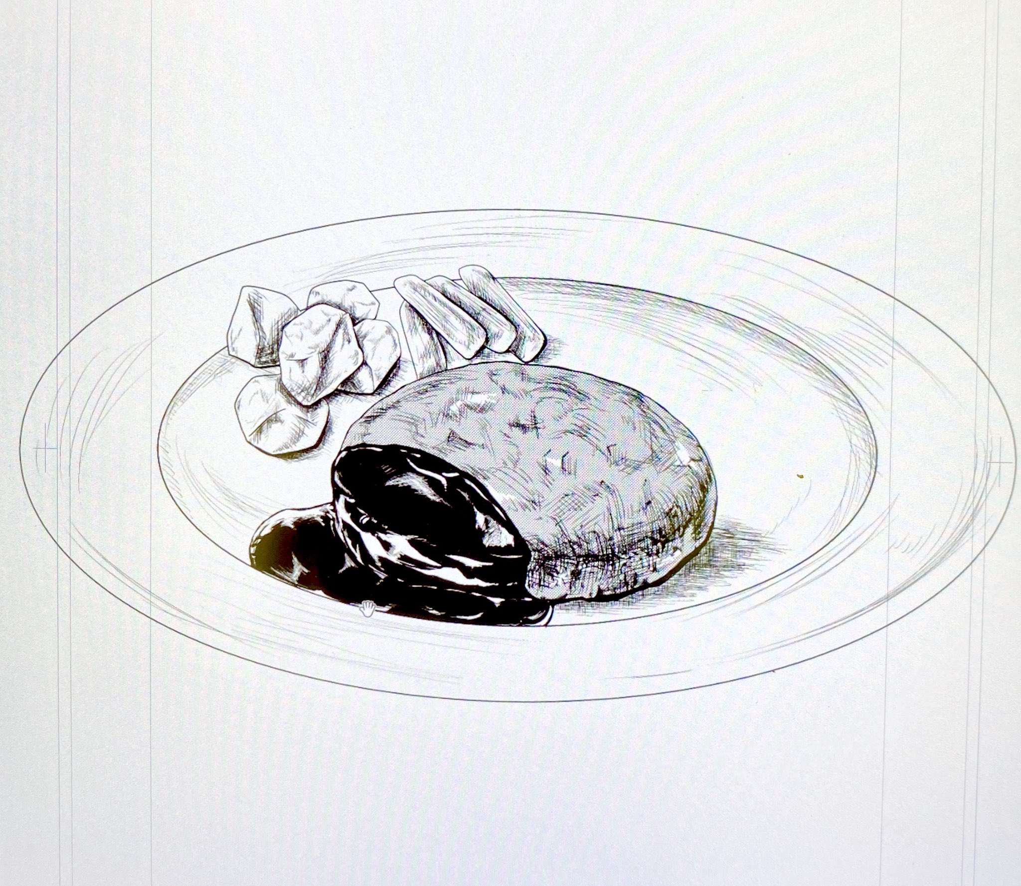 椿 心音໒ Postcard Exhibition Vol 学校の授業でハンバーグ描きました 作業時間は3時間です 画面直撮りなので画質悪いです すみません ハンバーグ デジタル イラスト 白黒 絵描きさんと繋がりたい T Co 4baqrquxz1 Twitter