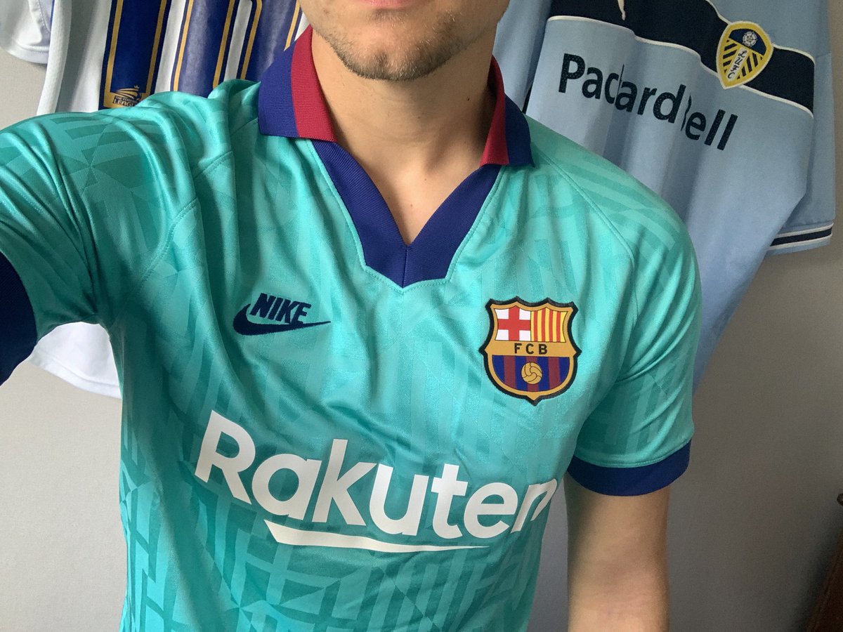 CollectorKit's tweet photo. Todayโs #wfh shirt! Arguably the best third shirt of 2019/20, even if the season itself was something we all 8-2 see... #barcelona #footballshirt #shirtstowork #homeshirt #kitster #nike https://t.co/Gdf8B9JofD