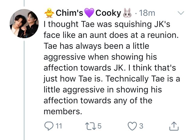 They& #39;re worried that a grown man will be hurt from a little cheek squishing? And tae is agg- what? He is so fckin gentle, I can& #39;t with these btches!