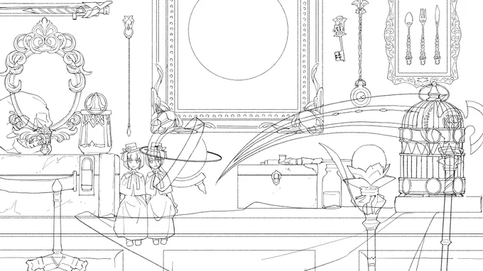 今日空き時間にちまちま描いてみて塗りたくなさすぎて死ぬほど後悔してる線画ちょっとだけ見て 