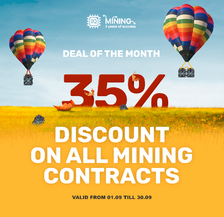 iqminingcom's tweet image. Summer has come to an end, it's time to get back to work! All mining contracts are 35% off until the end of September. Prices have been already reduced, this offer works without a promo code.