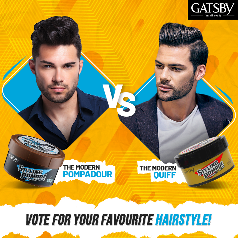 gatsbyindia's tweet photo. The brand new take on one of the most iconic haircuts, the modern quiff and the modern pompadour are loved by all. 
Vote for your favourite hairstyle in the comments down below!

#GatsbyIndia #Gatsby #Hairstyling #StylingPomade https://t.co/NjAJsB35cI
