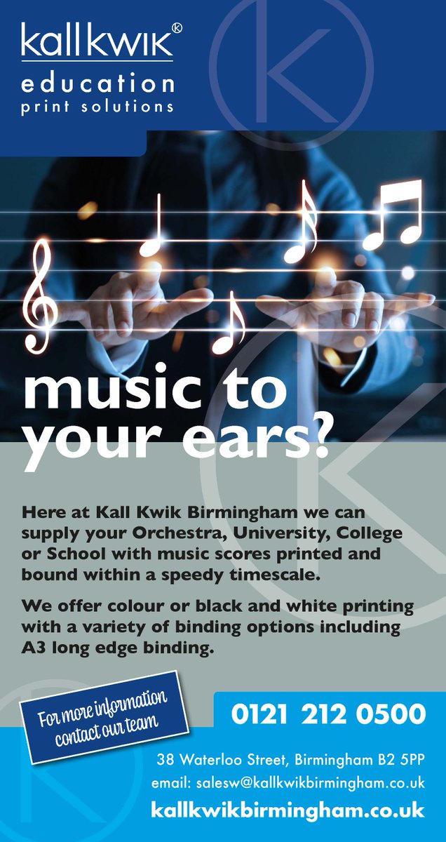 Music to your ears?
Here at Kall Kwik Birmingham we can
supply your Orchestra, University, College or School with music scores printed and bound within a speedy timescale.
#university #college #school #music #musicscorebinding #A3binding #musicscore