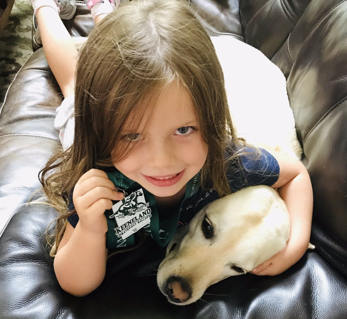 WilliamsThree's tweet photo. Someone got their Keeneland Gatepost Gallop medal yesterday! #keeneland #keenelandkids #kidsactivities #lucythelab https://t.co/GLOEoflFkQ