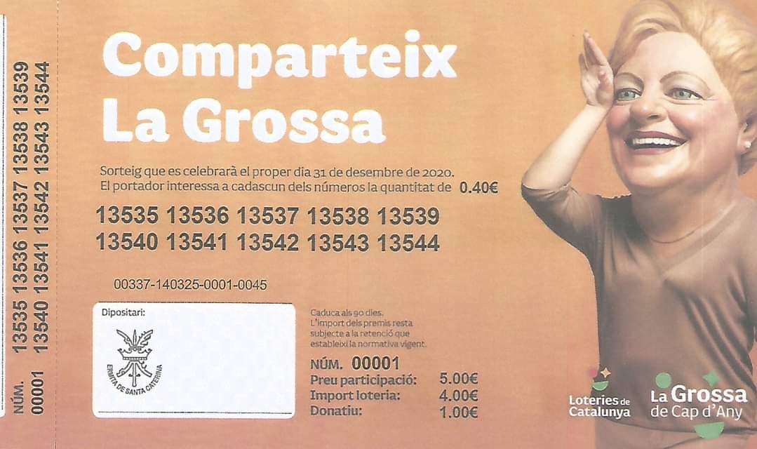 Ja tenim les participacions de la Grossa de Cap d'Any.
Punts de venda:
·Llamins Balots.
·Fruites i verdures Carmen (Ca la Quimeta Mundet).
·Fruites i verdures Mestres.
·Estanc del carrer Major.
·Foto imatge Fidel.
·Foto Serenó.

No es vendran participacions per l'Aplec.