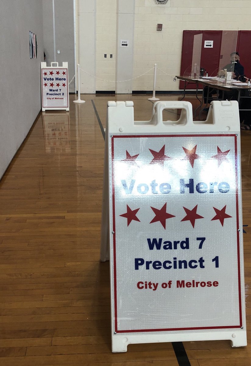 VOTE TODAY 9/1/2020 All polling places have changed & Melrose will be voting at one polling place, the MHS/MVMMS Complex in either the Marcoux Gym (Wards 1 & 2) or the Varsity/Middle School Gym (Wards 3-7) Voting is open from 7 a.m. - 8 p.m. voting address is 90 Melrose Street