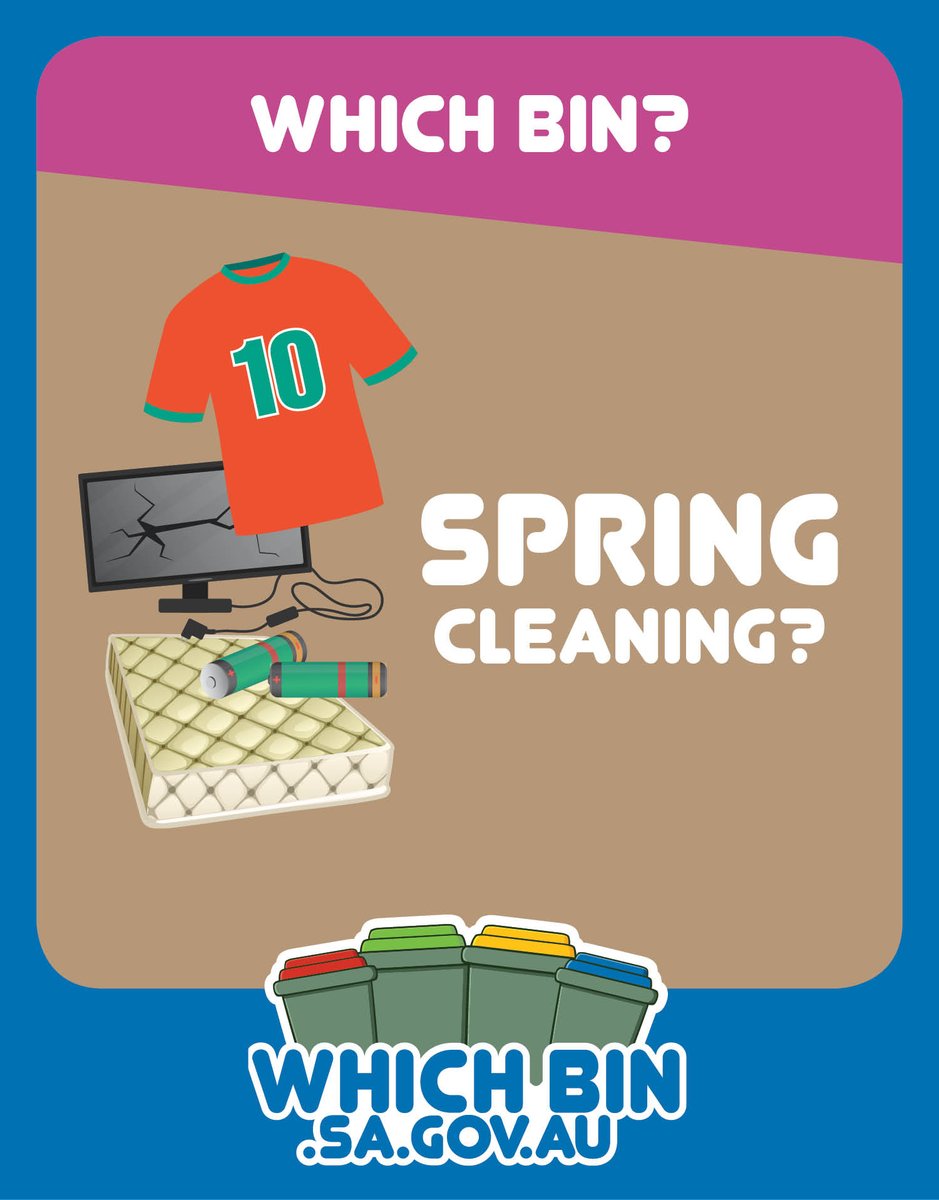🌷 🌱 🌼  Spring cleaning? 🌷 🌱 🌼 

Spring is a great time to declutter and clean up. Click here for 5 easy steps to decluttering: whichbin.sa.gov.au/tips/spring-cl…