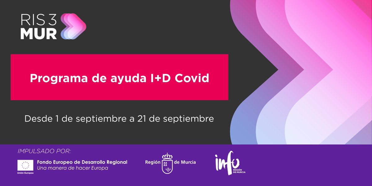📢 CONVOCATORIA ABIERTA
#Ayudas ✔️ Programa #RIS3MUR #Covid-19 para la reactivación empresarial

250.000 💶 para incentivar la innovación en especialización inteligente

+ información 👉🏻 bit.ly/INFOprogramaRi…
#MurciaRegionEmpresarial