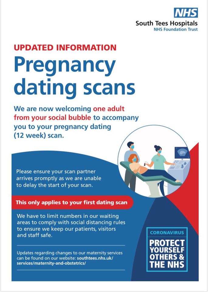 We are delighted to announce that from today you can bring one adult from your social bubble with you to your pregnancy dating (12 week) scan.  If you have any queries about your appointment please contact your community midwife or call our maternity advice line on 01609 763093.
