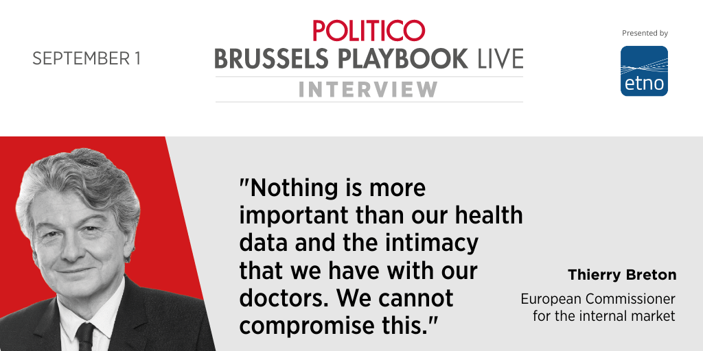 LivePOLITICO's tweet photo. .@ThierryBreton on Health Data. #POLITICOBreton Follow live >> https://t.co/wnn36tJzlq https://t.co/VA1pX3uiGt