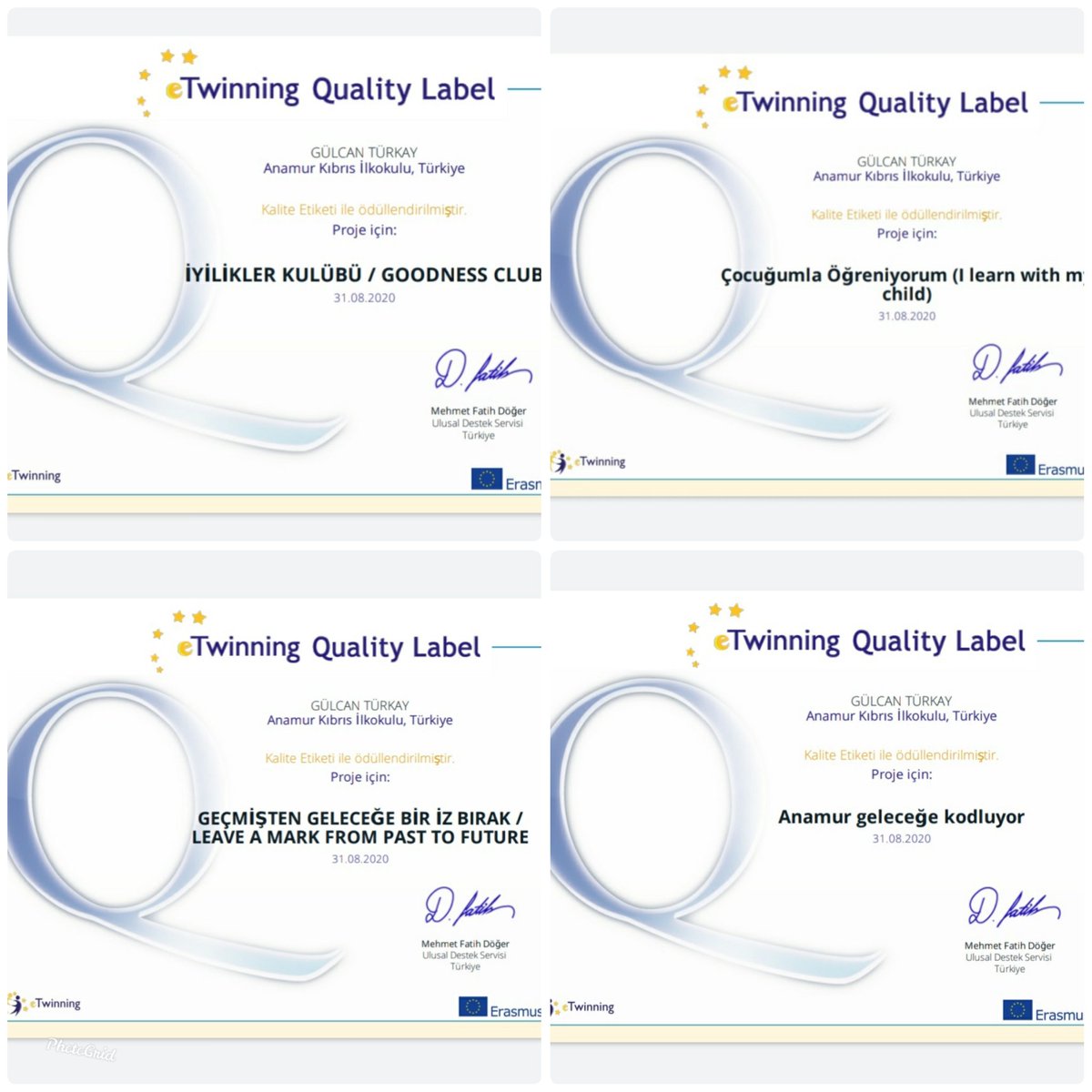 Minik yüreklerimle yürütmüş olduğumuz 4 eTwinning projesinden de kalite etiketi ödülü aldık.
<a href="/AnamurKibris/">ANAMUR KIBRIS İLKOKULU</a> <a href="/AnamurMem/">Anamur İlçe Millî Eğitim Müdürlüğü</a> <a href="/MersinMEM/">Mersin İl Millî Eğitim Müdürlüğü</a>