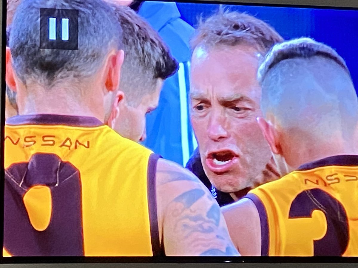 Just when I thought <a href="/HawthornFC/">Hawthorn FC</a> were tanking I saw the <a href="/FOXFOOTY/">Fox Footy</a> footage of Clarkos QTR time address. It was literally and figuratively a spray!