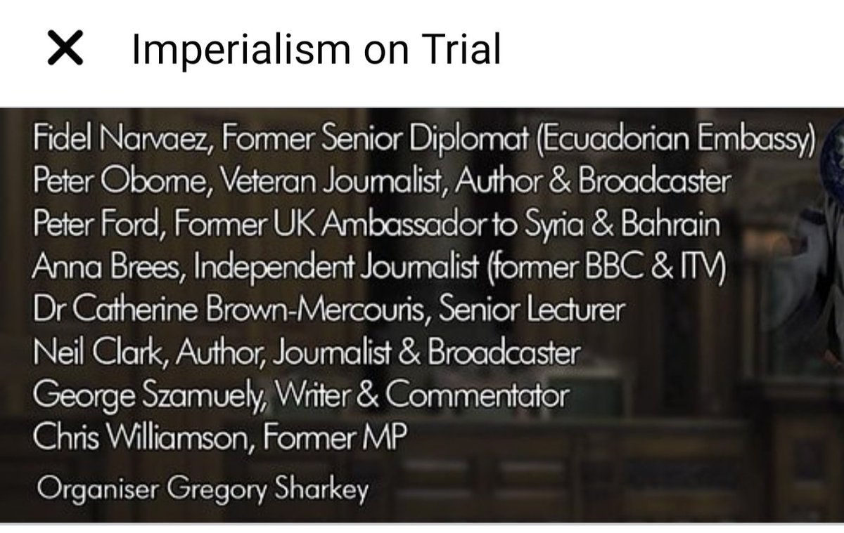LONDONMON-FRI Sept 7-25Daily rallies outside Old Bailey @JA_Defence @DEAcampaignTUE Sept 8Imperialism on Trial Live event7pm St Pancras Church Easton rd London, NW1 2BA(doors open 6.30pm)Ticket: £5  @GeorgeSzamuely  @OborneTweets  @DerbyChrisW
