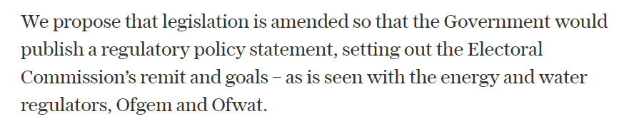 7) The EC's remit and goals should be set by governmentThe EC is accountable to Parliament for a reason: to prevent the exec from hobbling it to secure party political advantage. Water regulation is not political regulation. This is not Russia or Belarus!!!!!