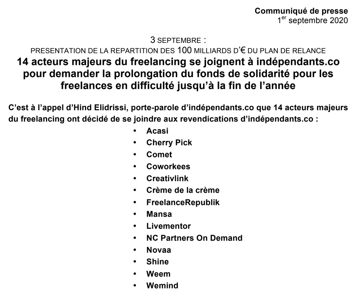L'écosystème #freelance se mobilise avec independants.co pour la #RENTREE2020 ! 

14 acteurs majeurs, qui soutiennent nos propositions pour le #PlanDeRelance 👇
independants.co/se-mobiliser/s…

cc <a href="/hellocreme_fr/">crème de la crème</a> <a href="/wemindio/">Wemind</a>