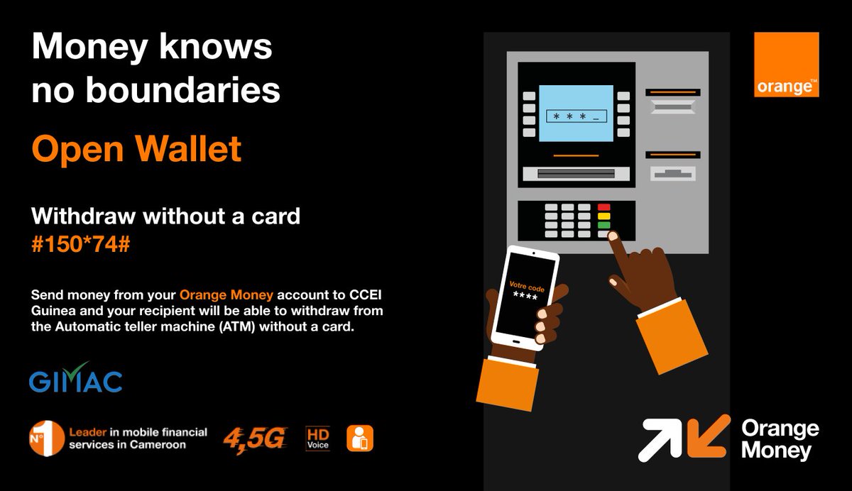 Orange_Cameroun's tweet image. Cardless cash withdrawals are now possible with the Orange Money #OpenWallet service 👌😎.

You can send money from your #OrangeMoney account to CCEI Guinea and the recipient can safely withdraw it without a card by dialing #150*74# 😉.