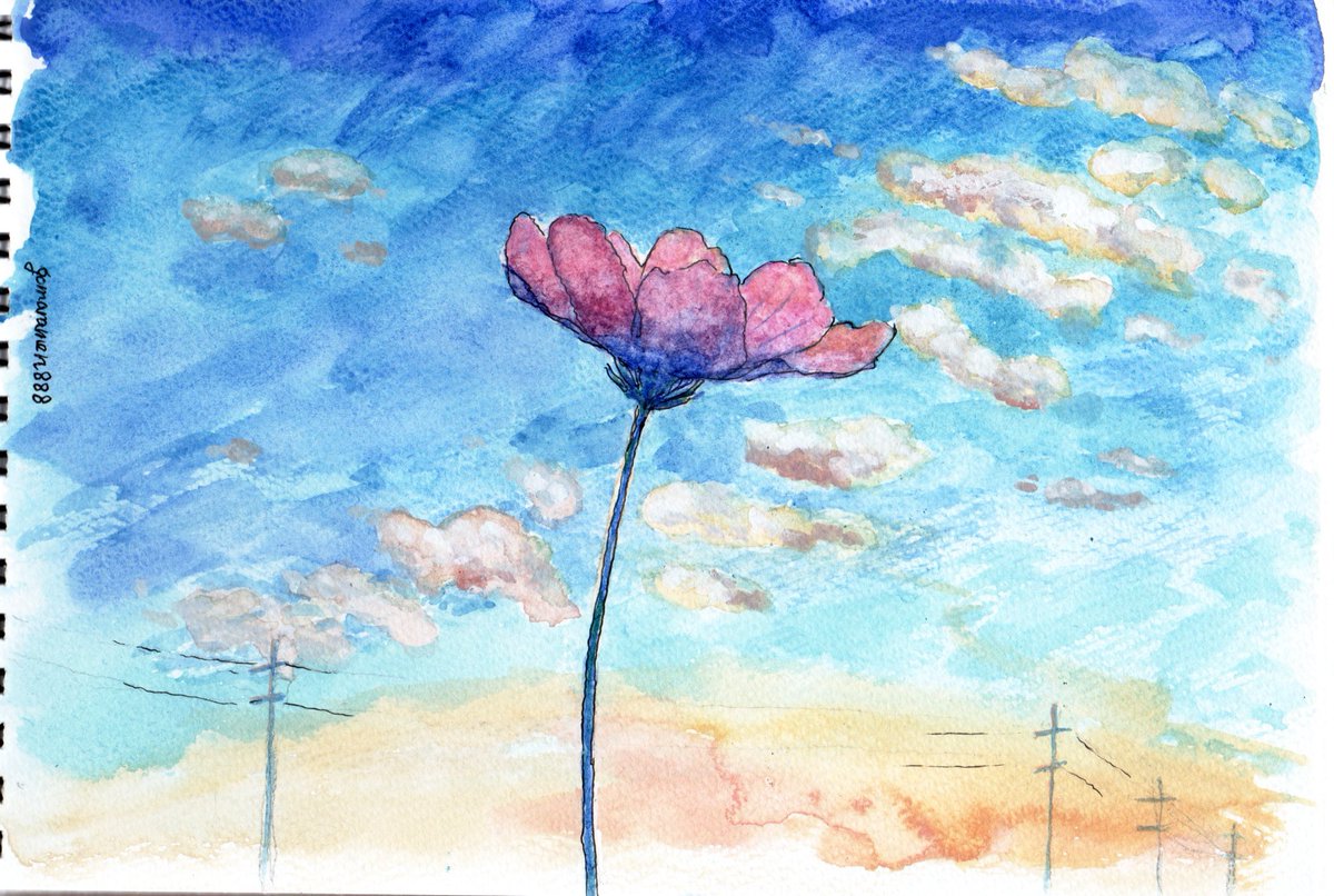 no humans sky cloud flower traditional media outdoors watercolor (medium)  illustration images