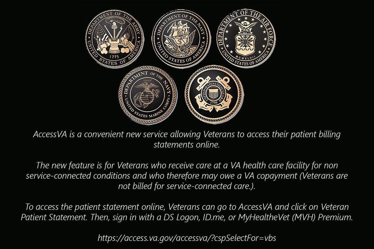 13/ AccessVA is a convenient new service allowing Veterans to access their patient billing statements online.Veterans are not billed for service-connected care.To access the patient statement online, Veterans can go to AccessVA  https://access.va.gov/accessva/?cspSelectFor=vbs