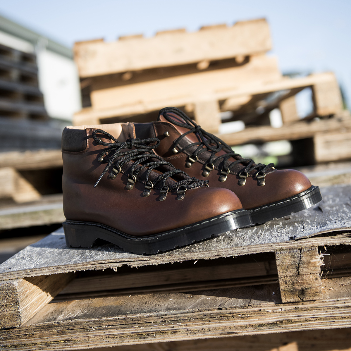 Solovair boots being worn in outdoor hiking conditions showing durability and performance
