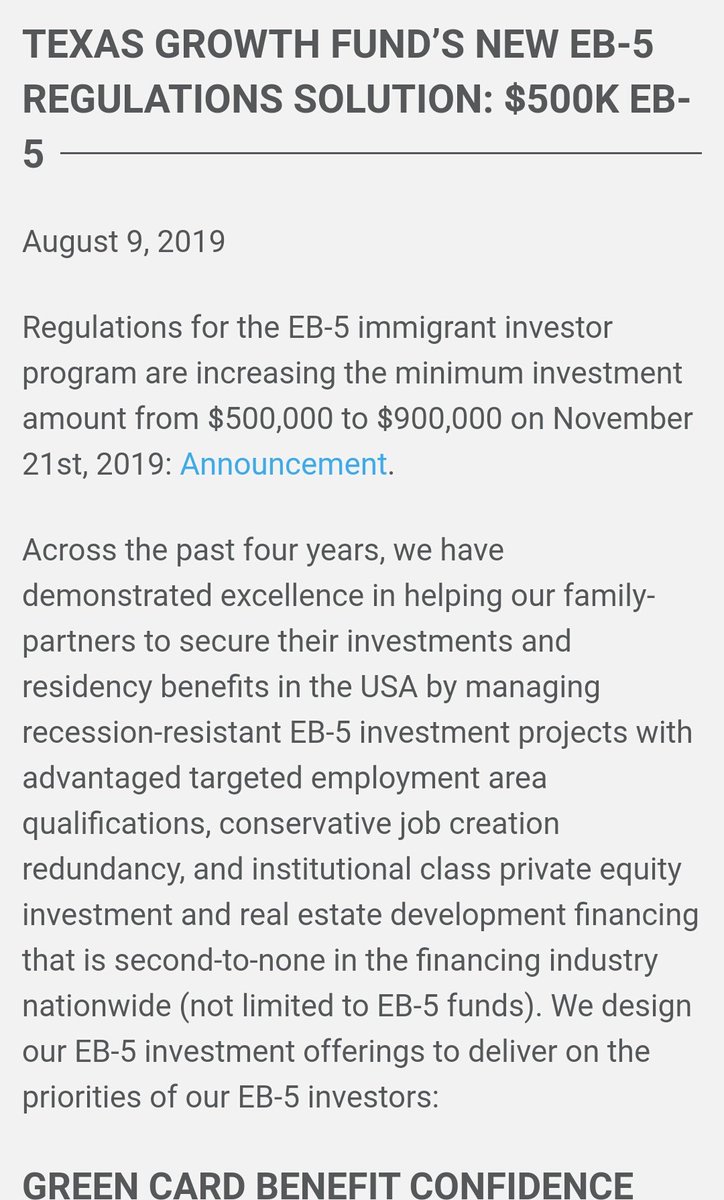 9. In Nov. 2019, the price went up, but not to worry..."We treat out EB5 investors as real investors."