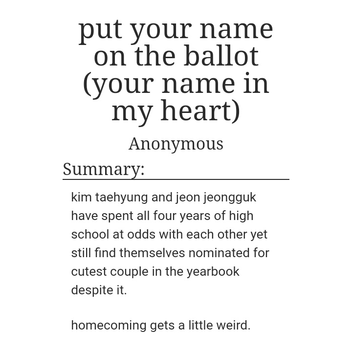 put your name on the ballot (your name in my heart) | 31k https://archiveofourown.org/works/256...