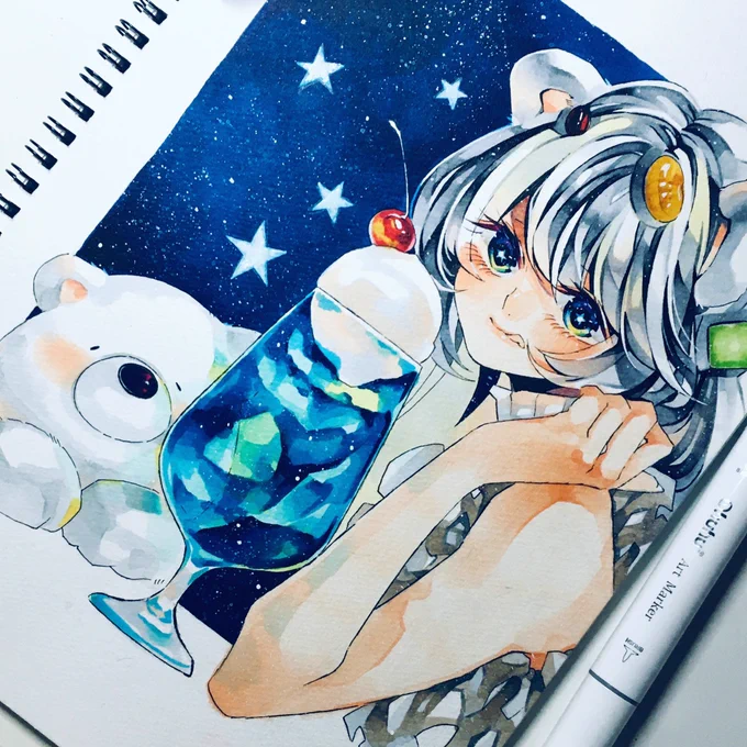#今月描いた絵を晒そう 
8月!たくさん描いてたつもりが完成したの3枚だけだった、、
今月も楽しく絵描きます?☺️ 