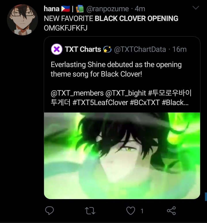 Black clover fans loves about the opening[thread] #TXT5LeafClover  #BCxTXT  #BlackClover @TXT_members  @TXT_bighit  https://twitter.com/txt_sarangdan2/status/1300727953945362432/video/1