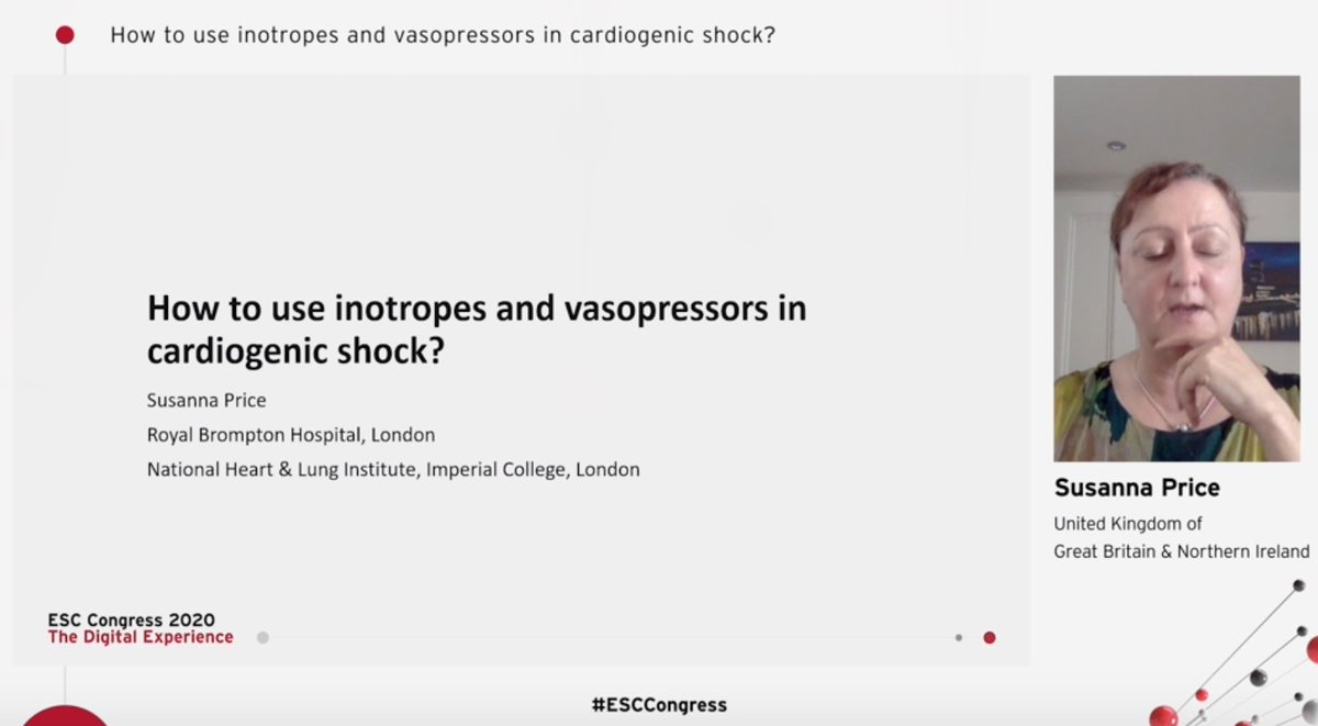 How to use inotropes and vasopressors in cardiogenic shock?  @susannaprice gives a fantastic overview!Definition of cardiogenic shockLactate is important!  #ESCCongress  @drdargaray  @rafavidalperez  @ALEX_MISCHIE  #ECMO  #ECLS
