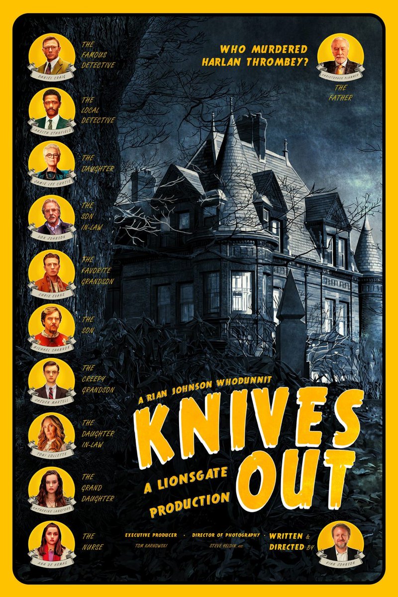 9/1/20 (rewatch) - Knives Out (2019) Dir. Rian Johnson (poster by Dakota Randall)