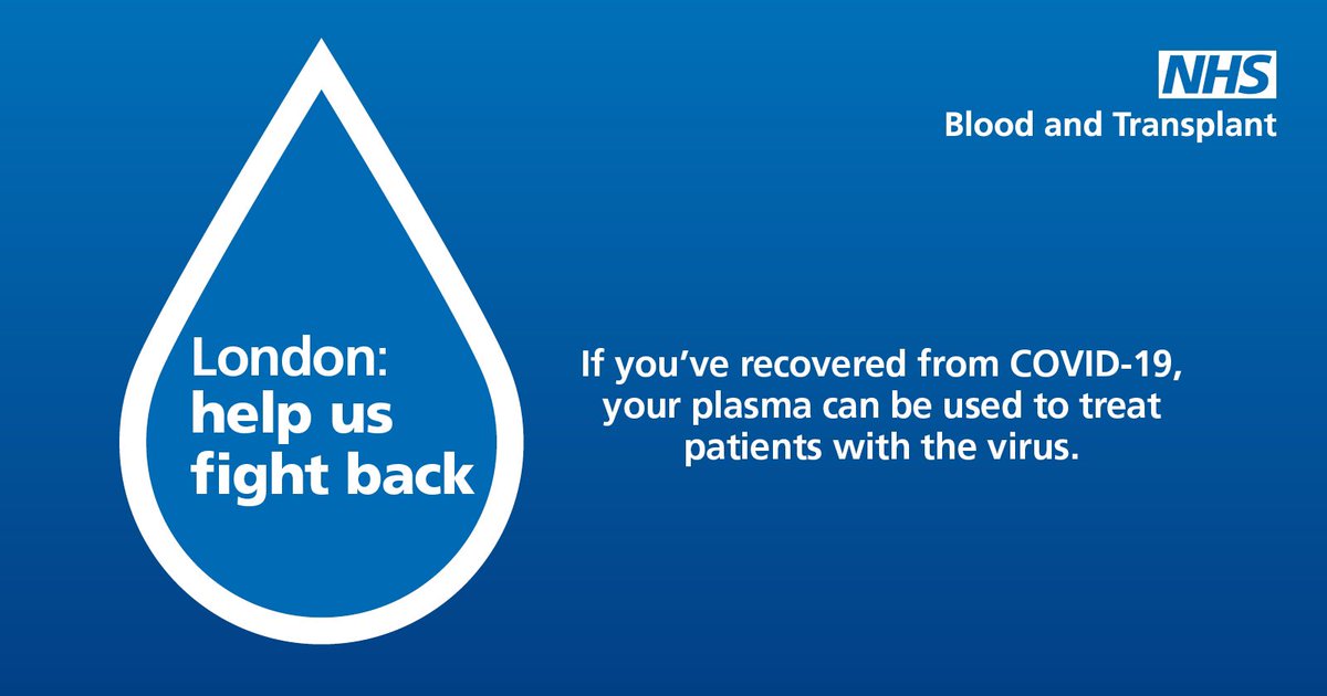 Ldn_Ambulance's tweet image. If you've recovered from #COVID19, you can help @NHSBT by donating blood plasma as part of a trial to help treat #coronavirus patients.

Plasma donation is safe, easy and you could save lives.

Learn more: nhsbt.nhs.uk/covid-19-resea…