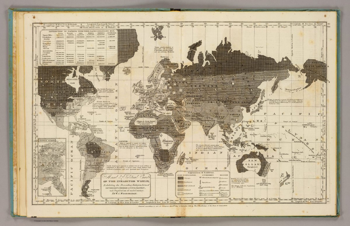 Decade later, in the year 1837, an updated map was introduced. This time a new category was introduced called 'Enlightened'. USA and Western Europe were labelled Enlightened with pockets of enlightenment in East Europe.