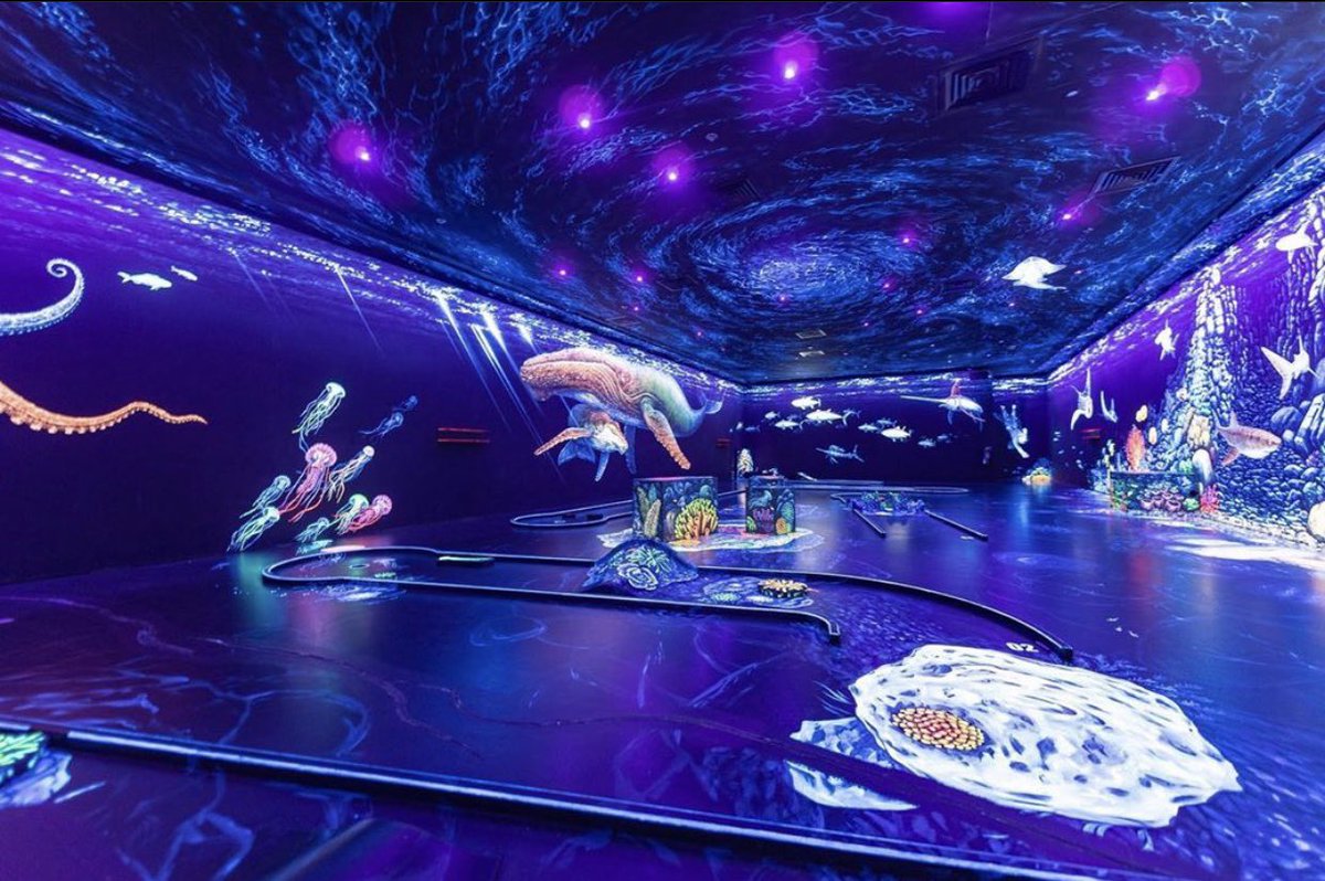 5) 3D Blacklight Mini-golf (Dubai)Play mini golf   in 3D!! Surrounded by the biggest 3D black light panorama on the planet. Located in JBR(1-10 people)