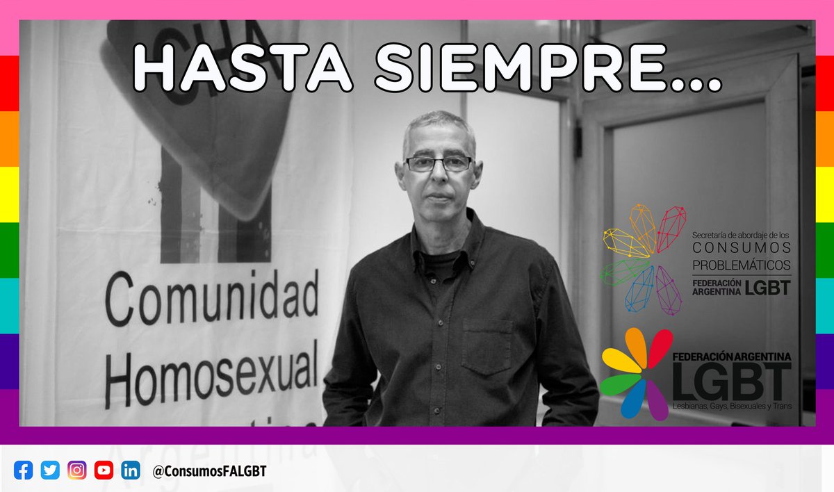 ConsumosFALGBT's tweet photo. Con profunda tristeza expresamos nuestro pesar al enterarnos que murió César Cigliutti, Presidente de la CHA e histórico militante de la comunidad LGBT+. 

Le hacemos llegar a su familia, compañeres y amigues nuestro más sentido pésame y abrazo. https://t.co/OdLWHjMjAx