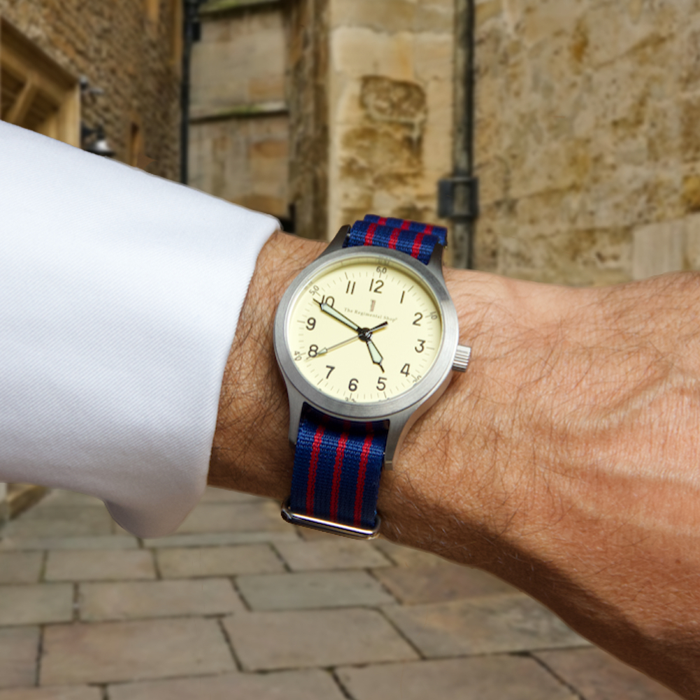 regimentalshop's tweet image. The Royal Army Ordnance Corps #RAOC Watch Strap has been re-introduced. Shown here with the longtime #regimentalshop favourite "Decade Watch" #militarywatch:                     regimentalshop.com/products/royal…