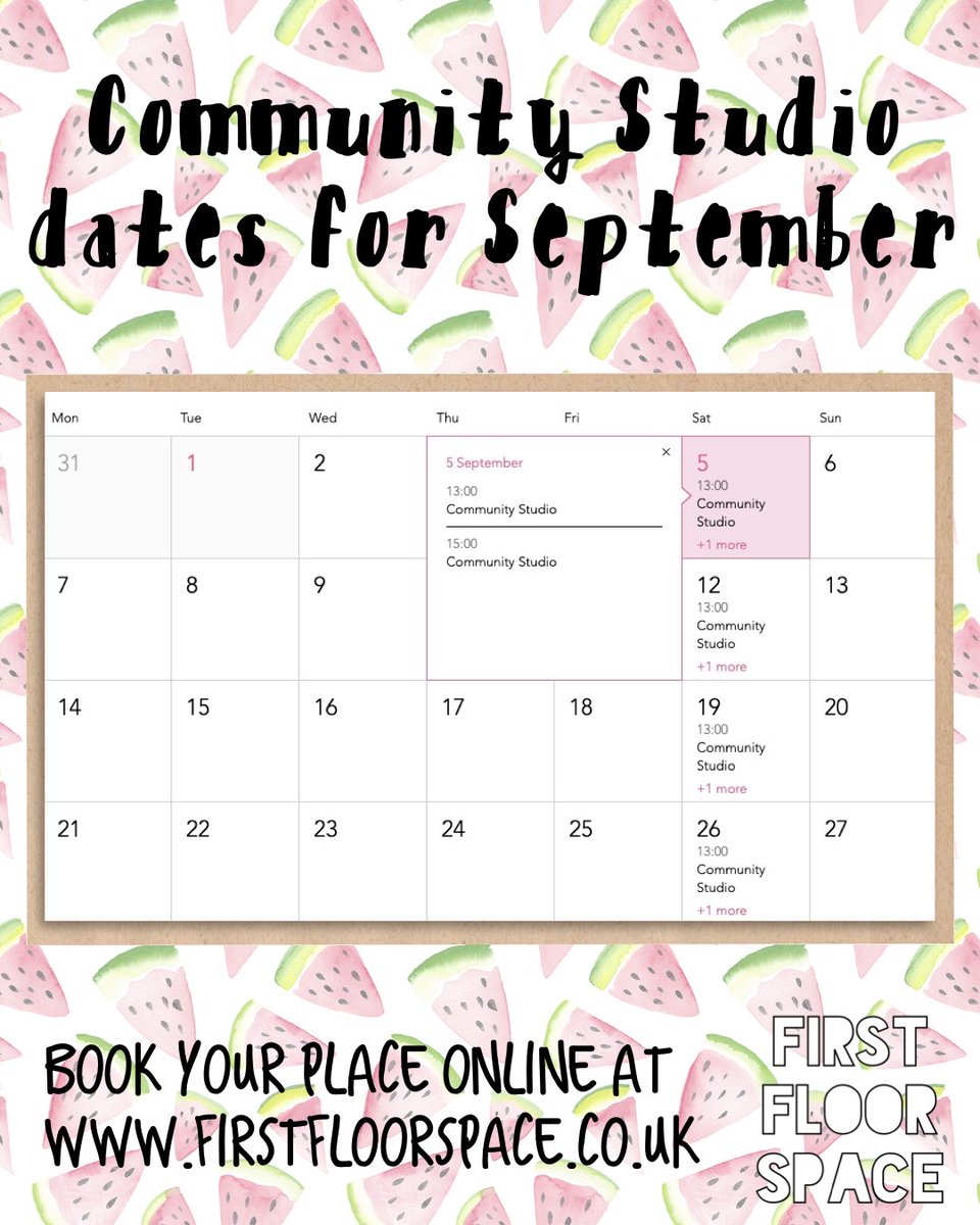 FirstFloorSpace's tweet image. Every Saturday in September 🥳 book you place online at firstfloorspace.co.uk/events
See you in the studio 🎨🌈
