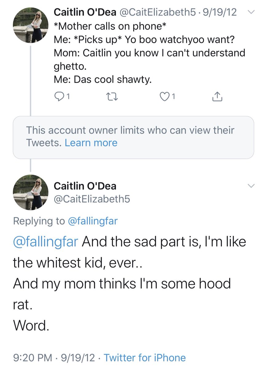 Caitlin O’Dea said her mom thinks she’s a “hoot rat” even though she is “the whitest kid ever.”