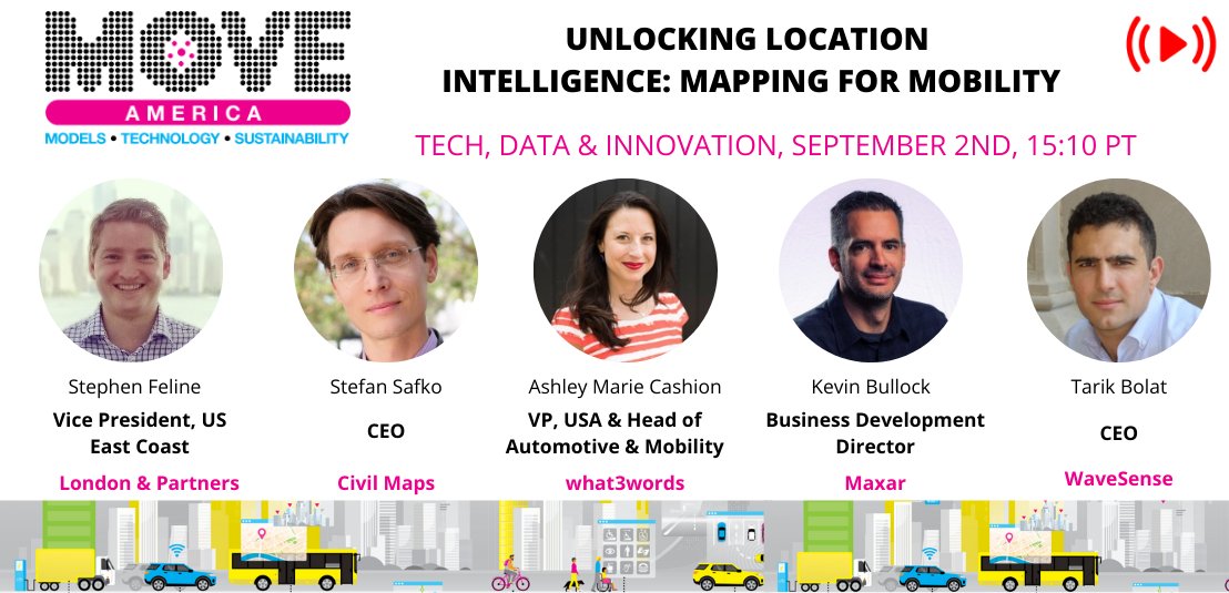 promotional image showing the speakers on the panel at the 'unlocking location intelligence: mapping for mobility' webinar