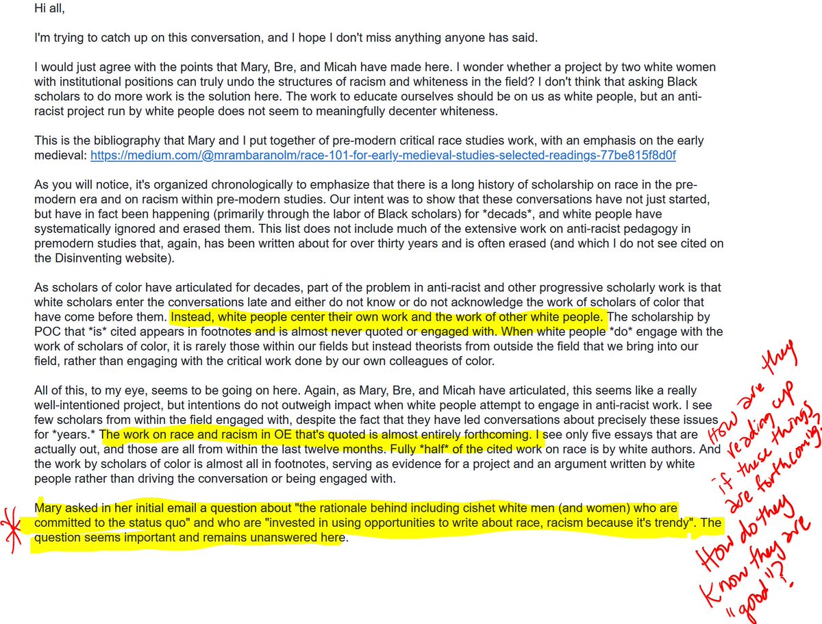 They have not been interested in racISM & they have not put into practice that they care about scholars of color unless they find shields who will support them. Here's  @erik_kaars response to our biblio & problems w/ the project: 30/