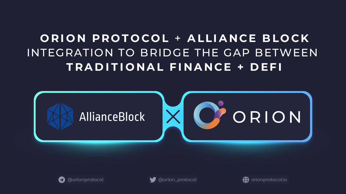 BuildOnLumia's tweet photo. 🚀@AllianceBlock + @Orion_Protocol bridge the gap between traditional finance +DeFi 🚀

This industry-first #DeFi integration offers banks, wealth managers + funds a singular, compliant + non-custodial gateway to the entire #crypto market.

Learn more: https://t.co/INrfOAWbvy https://t.co/SJ6fggtmMK