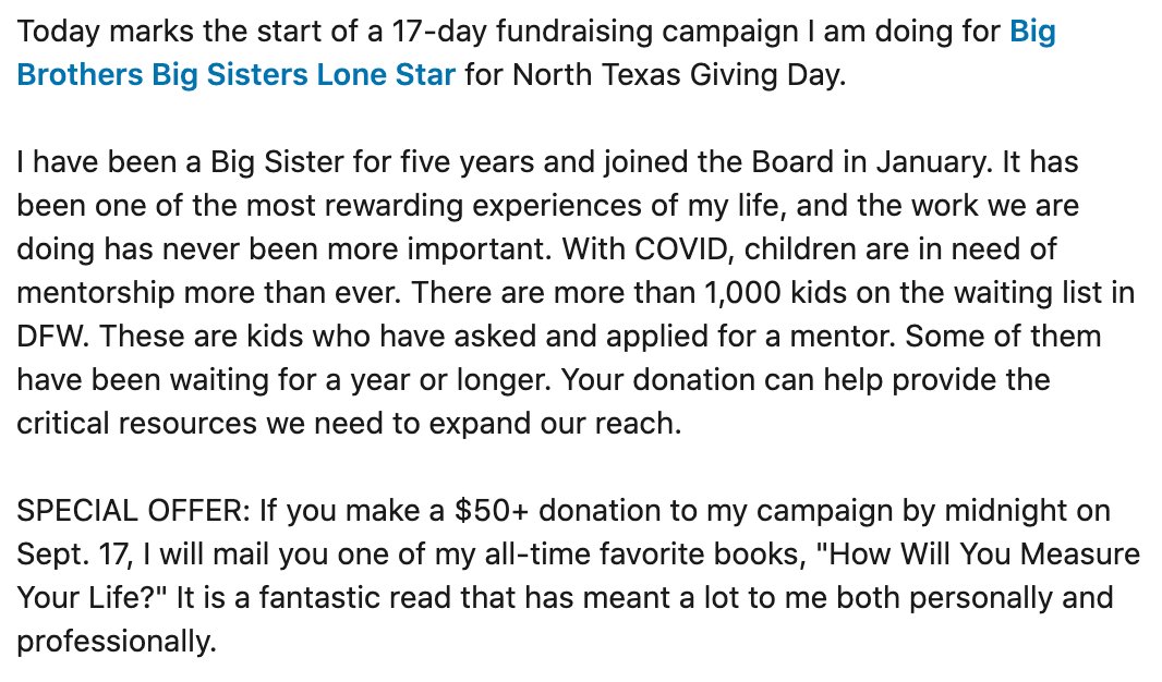 msgatoradr's tweet image. Special offer from me below for those who donate to support my @BBBSGREATERDAL fundraiser for @NTxGivingDay: northtexasgivingday.org/index.php?sect…
