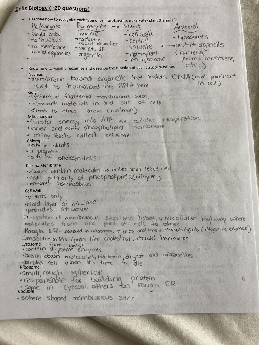 Study Guide Part 2: Cells Biology