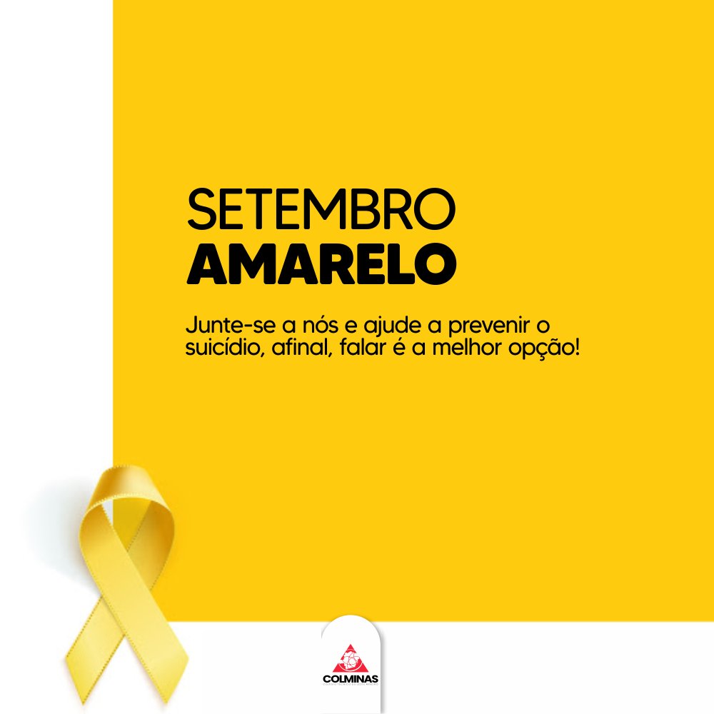 Colminasoficial's tweet photo. ⁣⁣⁣Junte-se a nós e ajude a prevenir o suicídio, afinal, falar é a melhor opção! 🎗
#setembroamarelo #colminas #CVV https://t.co/ae6O6DWvLz