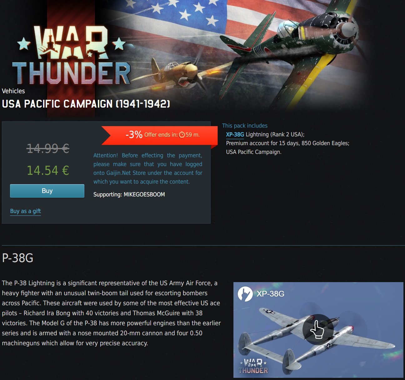 𝑴𝒊𝒌𝒆𝑮𝒐𝒆𝒔𝑩𝒐𝒐𝒎 Heads Up To Anyone Who Does Not Own The American Premium Xp 38 In War Thunder It Will Get Discontinued And Replaced With The Yp 38 After The Next Major