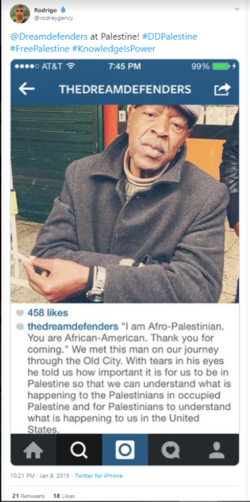 Researching  @Dreamdefenders trips to "Palestine".  @NGOmonitor  @JerusalemCenter & others correctly noted how 2016  #DDPalestine trips met PFLP terrorists. But the 1st trip, in 2015 (w  @OsopePatrisse  @msladyjustice1  @marclamonthill) did too:Ali Jiddah, 1968 PFLP bomber. 1/