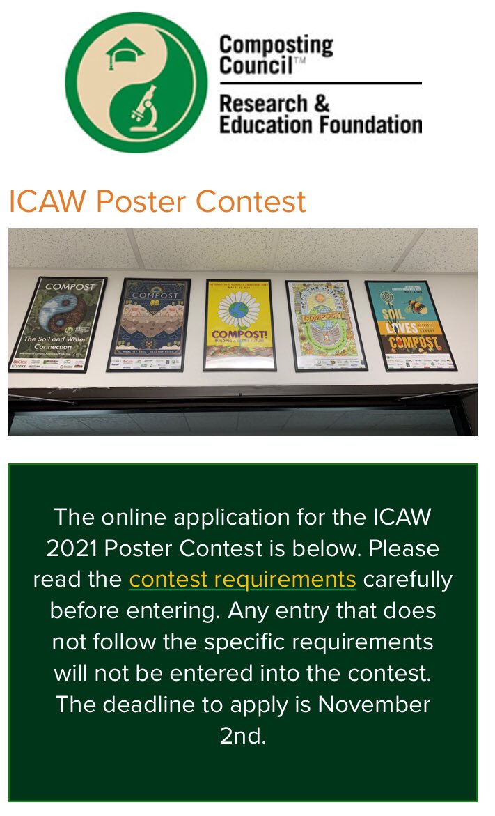 Grow, Eat...COMPOST 

2021 theme @USCompostingCou poster and video contest:
compostfoundation.org/ICAW/ICAW-Post…

#students eligible to apply! 🖌🖋

@PlattBrenda @RustBeltRiders @lesecologyctr @healthyblueprnt @MCCI @kcurveprize @McMahonforNYS @Brian_Kulpa @BKROT @AAPremlall @ReynosoBrooklyn